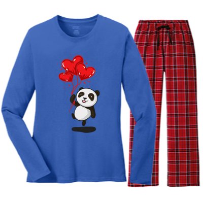 Panda Bear Love Valentines Day Gift Women's Long Sleeve Flannel Pajama Set 