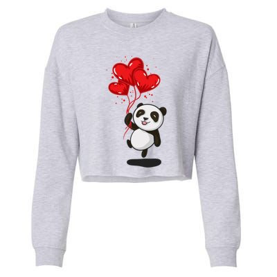 Panda Bear Love Valentines Day Gift Cropped Pullover Crew