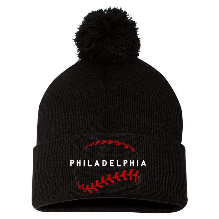 Philly Baseball Lovers Vintage Baseball Fans Pom Pom 12in Knit Beanie