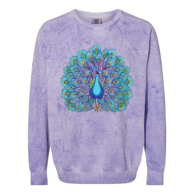 Peacock Bird Lover Illustration Colorblast Crewneck Sweatshirt