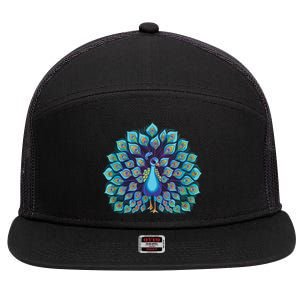 Peacock Bird Lover Illustration 7 Panel Mesh Trucker Snapback Hat