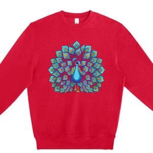 Peacock Bird Lover Illustration Premium Crewneck Sweatshirt