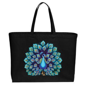 Peacock Bird Lover Illustration Cotton Canvas Jumbo Tote