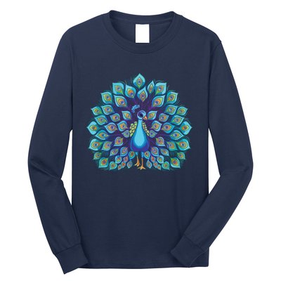 Peacock Bird Lover Illustration Long Sleeve Shirt