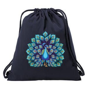 Peacock Bird Lover Illustration Drawstring Bag