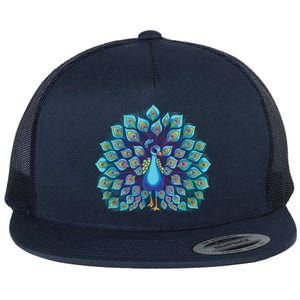 Peacock Bird Lover Illustration Flat Bill Trucker Hat