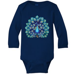 Peacock Bird Lover Illustration Baby Long Sleeve Bodysuit