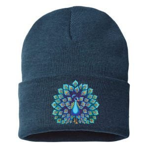 Peacock Bird Lover Illustration Sustainable Knit Beanie