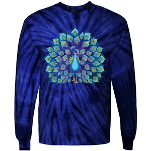 Peacock Bird Lover Illustration Tie-Dye Long Sleeve Shirt