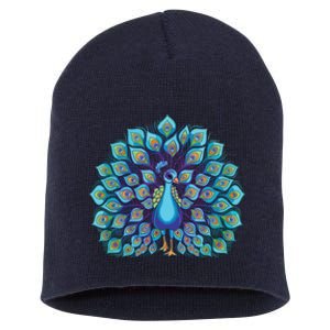 Peacock Bird Lover Illustration Short Acrylic Beanie