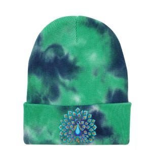 Peacock Bird Lover Illustration Tie Dye 12in Knit Beanie