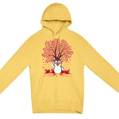 Penguin Bird Lover Heart Tree Penguin Valentine's Day Gift Premium Pullover Hoodie