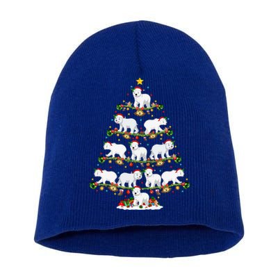 Polar Bear Lover Lights Xmas Santa Polar Bear Christmas Tree Funny Gift Short Acrylic Beanie