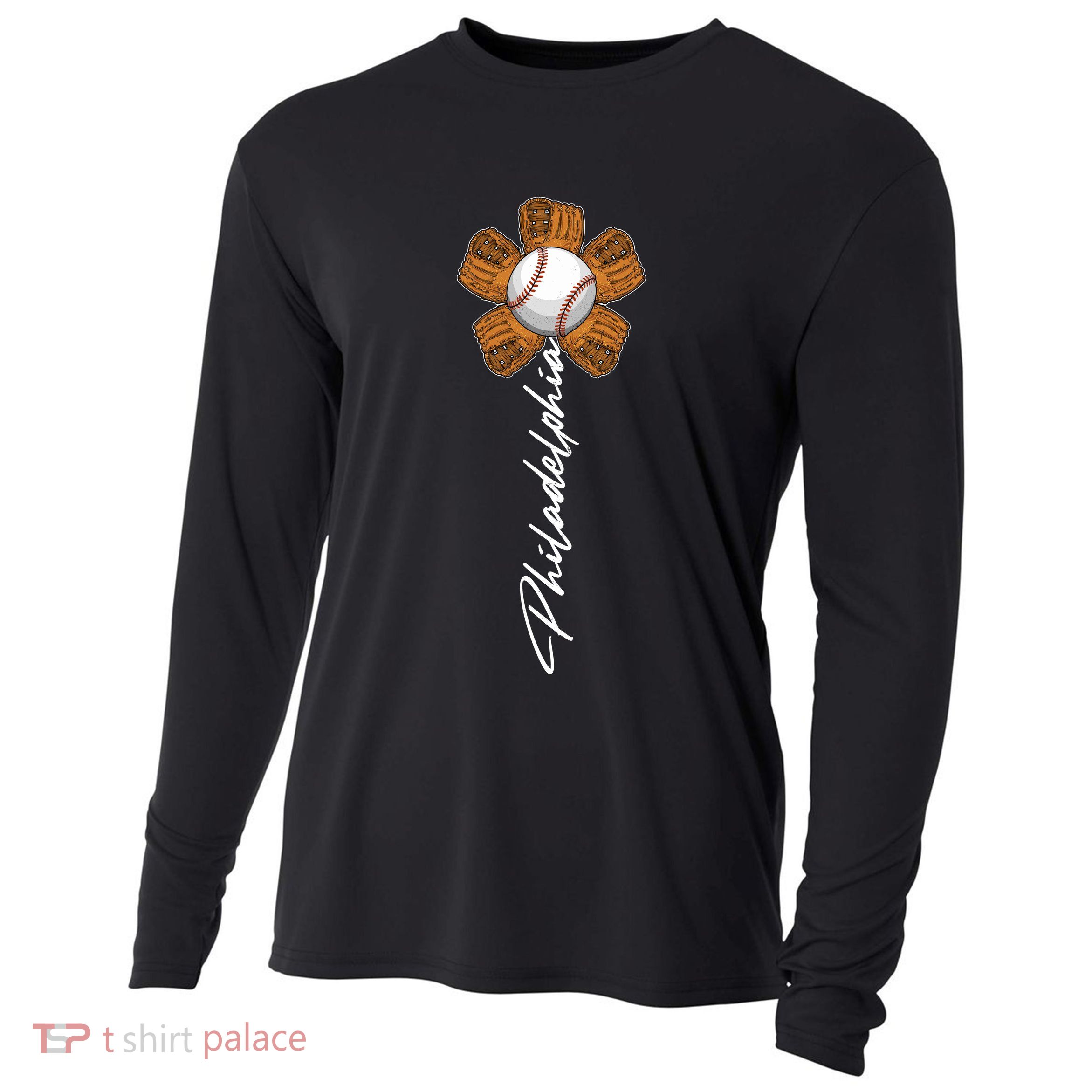 Philadelphia Baseball Mitt Flower Baseball Fan Cooling Performance Long Sleeve Crew