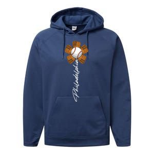 Philadelphia Baseball Mitt Flower Baseball Fan Performance Fleece Hoodie