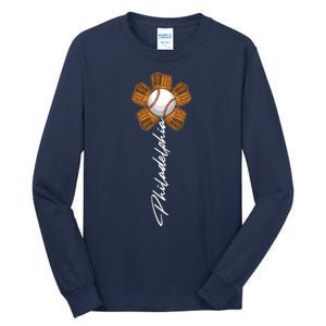 Philadelphia Baseball Mitt Flower Baseball Fan Tall Long Sleeve T-Shirt