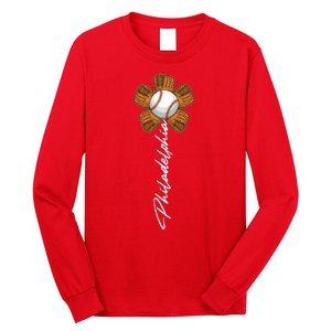 Philadelphia Baseball Mitt Flower Baseball Fan Long Sleeve Shirt