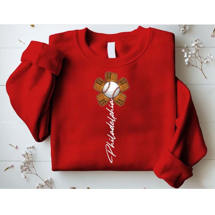 Philadelphia Baseball Mitt Flower Baseball Fan Sweatshirt