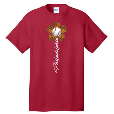 Philadelphia Baseball Mitt Flower Baseball Fan Tall T-Shirt