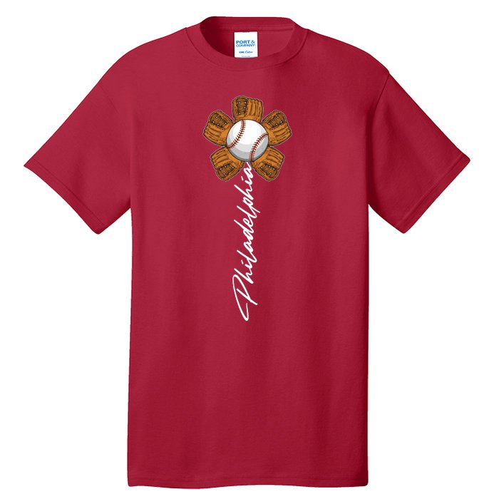 Philadelphia Baseball Mitt Flower Baseball Fan Tall T-Shirt