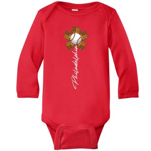 Philadelphia Baseball Mitt Flower Baseball Fan Baby Long Sleeve Bodysuit