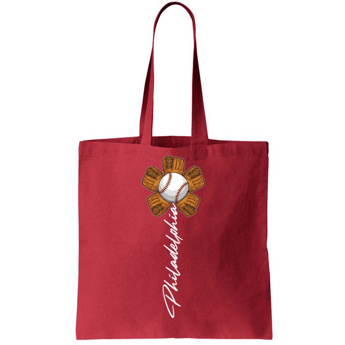 Philadelphia Baseball Mitt Flower Baseball Fan Tote Bag