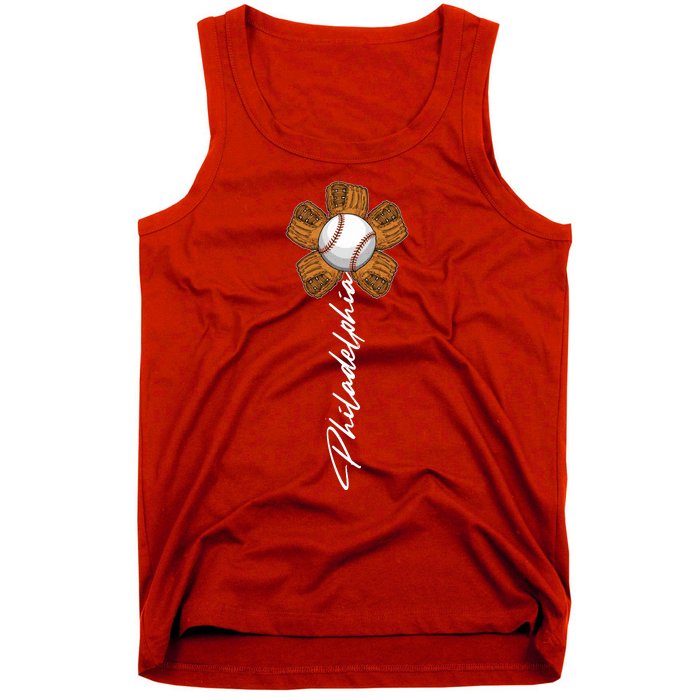 Philadelphia Baseball Mitt Flower Baseball Fan Tank Top