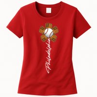 Philadelphia Baseball Mitt Flower Baseball Fan Womens T-Shirt