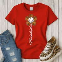 Philadelphia Baseball Mitt Flower Baseball Fan Womens T-Shirt
