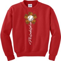 Philadelphia Baseball Mitt Flower Baseball Fan Kids Sweatshirt