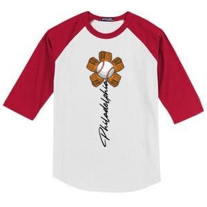 Philadelphia Baseball Mitt Flower Baseball Fan Kids Colorblock Raglan Jersey