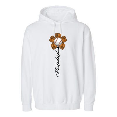 Philadelphia Baseball Mitt Flower Baseball Fan Garment-Dyed Fleece Hoodie