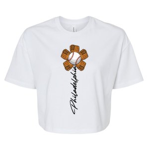 Philadelphia Baseball Mitt Flower Baseball Fan Bella+Canvas Jersey Crop Tee