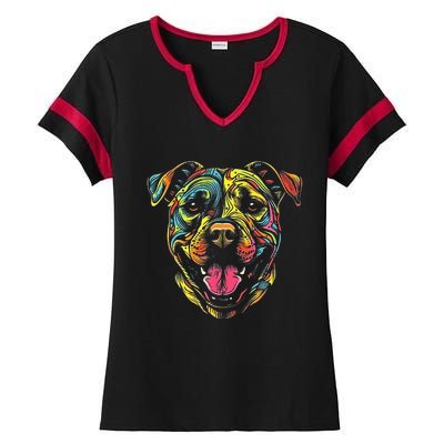 Pit Bull Mom Dog Lover Colorful Artistic Pitbull Owner Ladies Halftime Notch Neck Tee