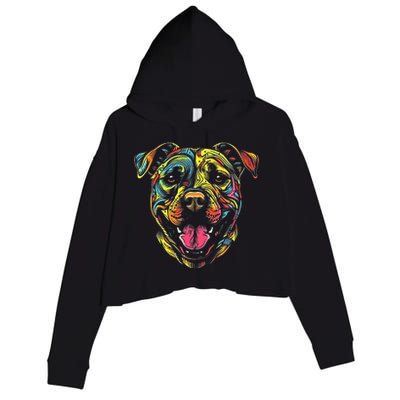 Pit Bull Mom Dog Lover Colorful Artistic Pitbull Owner Crop Fleece Hoodie