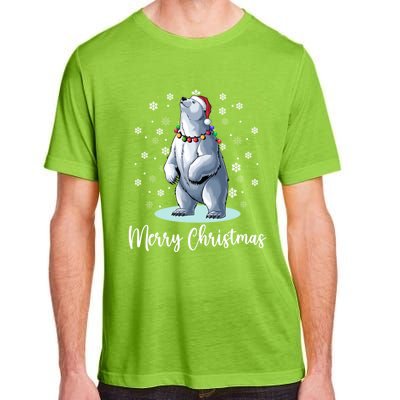 Polar Bear Merry Christmas Santa Hat Lights Snowflakes Xmas Funny Gift Adult ChromaSoft Performance T-Shirt