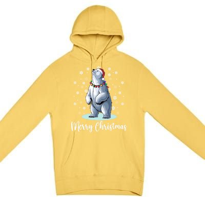 Polar Bear Merry Christmas Santa Hat Lights Snowflakes Xmas Funny Gift Premium Pullover Hoodie