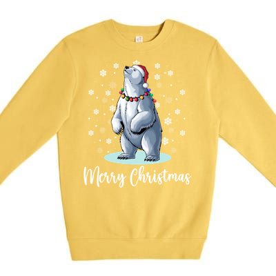 Polar Bear Merry Christmas Santa Hat Lights Snowflakes Xmas Funny Gift Premium Crewneck Sweatshirt