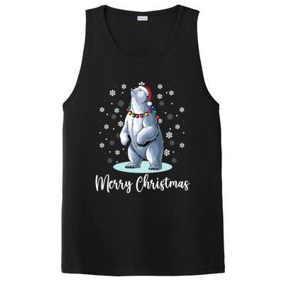 Polar Bear Merry Christmas Santa Hat Lights Snowflakes Xmas Funny Gift PosiCharge Competitor Tank