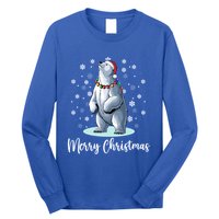 Polar Bear Merry Christmas Santa Hat Lights Snowflakes Xmas Funny Gift Long Sleeve Shirt