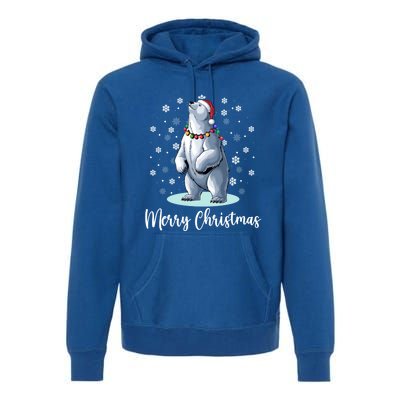 Polar Bear Merry Christmas Santa Hat Lights Snowflakes Xmas Funny Gift Premium Hoodie