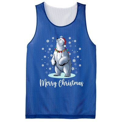 Polar Bear Merry Christmas Santa Hat Lights Snowflakes Xmas Funny Gift Mesh Reversible Basketball Jersey Tank