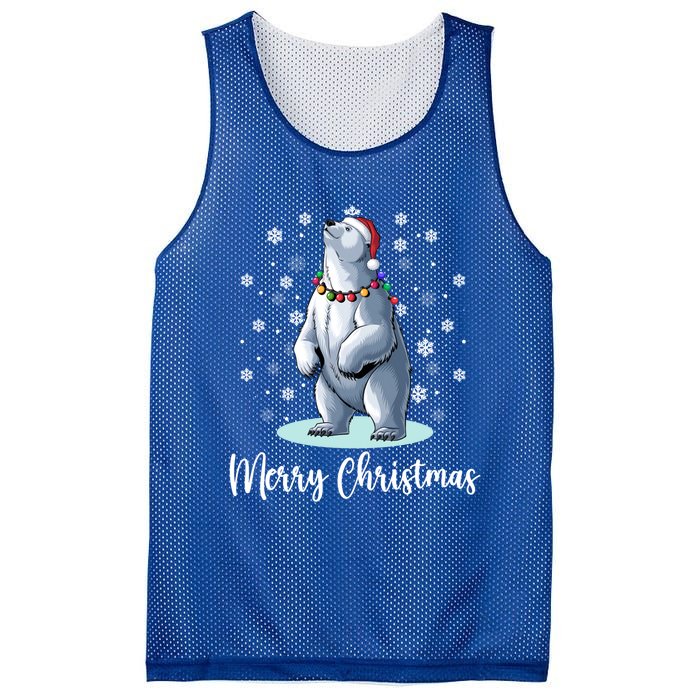 Polar Bear Merry Christmas Santa Hat Lights Snowflakes Xmas Funny Gift Mesh Reversible Basketball Jersey Tank