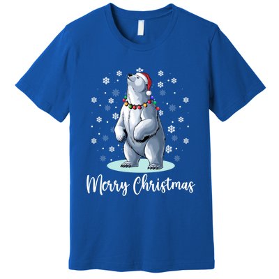 Polar Bear Merry Christmas Santa Hat Lights Snowflakes Xmas Funny Gift Premium T-Shirt