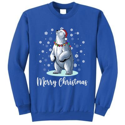 Polar Bear Merry Christmas Santa Hat Lights Snowflakes Xmas Funny Gift Tall Sweatshirt