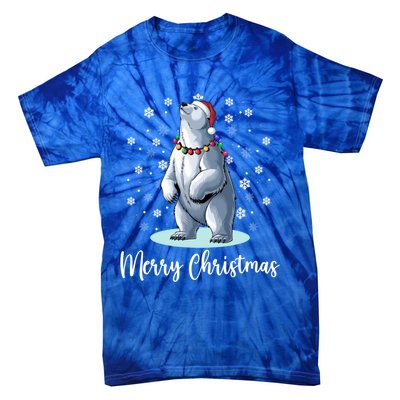 Polar Bear Merry Christmas Santa Hat Lights Snowflakes Xmas Funny Gift Tie-Dye T-Shirt