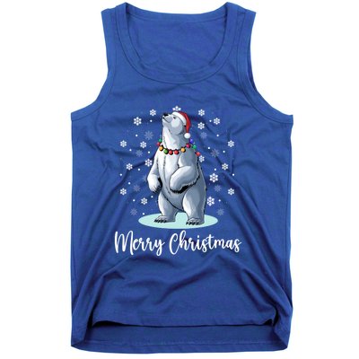 Polar Bear Merry Christmas Santa Hat Lights Snowflakes Xmas Funny Gift Tank Top