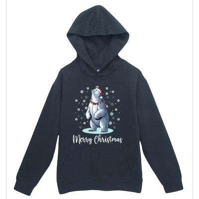 Polar Bear Merry Christmas Santa Hat Lights Snowflakes Xmas Funny Gift Urban Pullover Hoodie