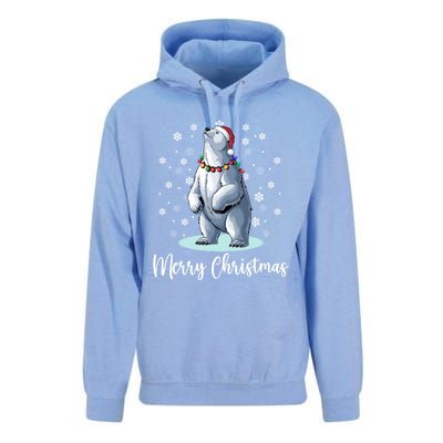 Polar Bear Merry Christmas Santa Hat Lights Snowflakes Xmas Funny Gift Unisex Surf Hoodie