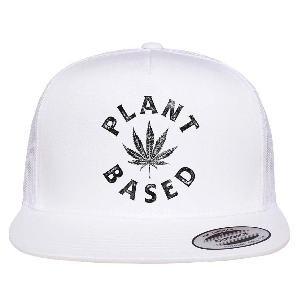 Plant Based Marijuana Leaf Weed Cannabis Pot Smoker Flat Bill Trucker Hat